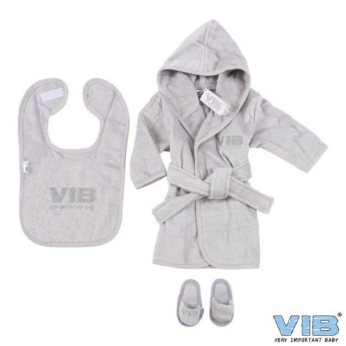 VIB giftset baby badjas slab en slofjes in grijs