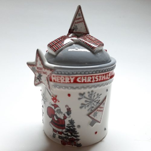 Voorraadpot kerst grijs met kerstman kerstster en merry christmas