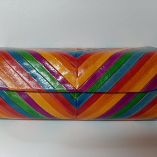 Fairtrade brillenkoker van leer in regenboog kleuren