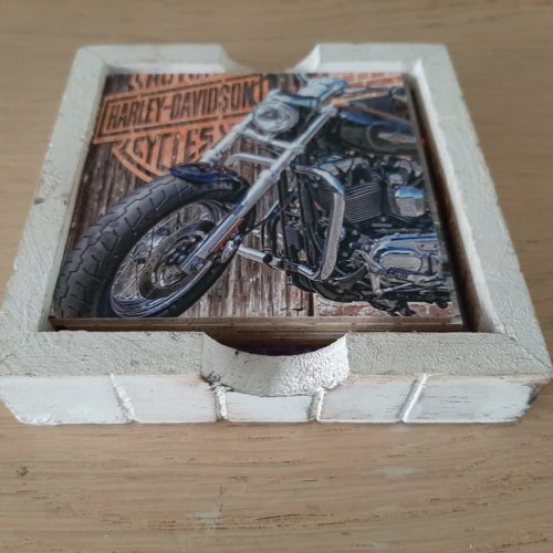 Onderzetters motoren Harley Davidson in kleur set van 6 stuks