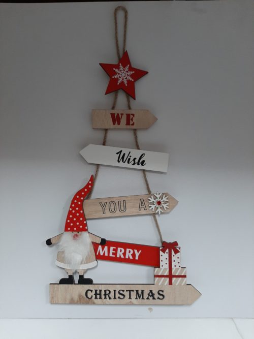 Houten hanger kerstboom We wish you a merry Christmas