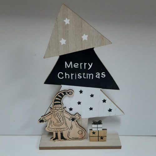 Houten kerstboom 30 cm hoog met tekst Merry Christmas