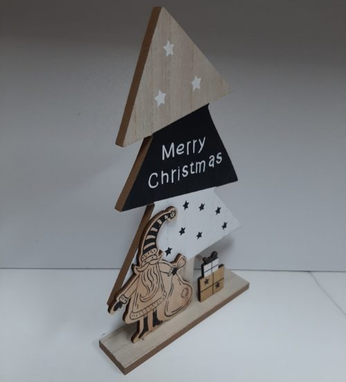 Houten kerstboom 30 cm hoog met tekst Merry Christmas