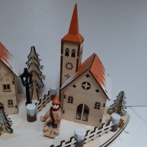 Houtsnijwerk kerst winter dorp met led verlichting