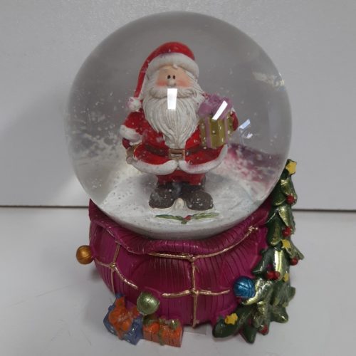 Sneeuwbol roze gekleurde cadeauzak met kerstman 9cm hoog