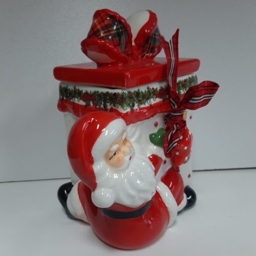Voorraad pot kerst-kerstman met cadeau
