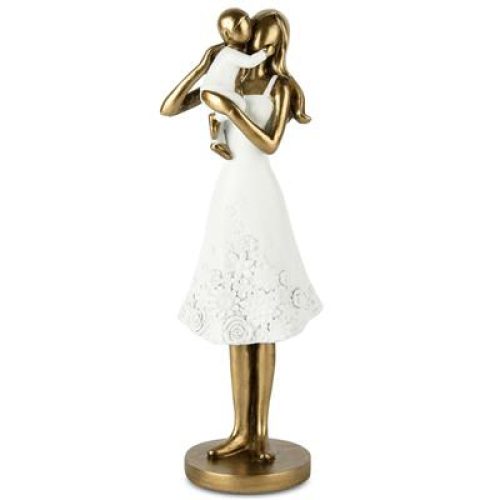 Beeldje moeder met kind in bronskleur en wit 24cm hoog