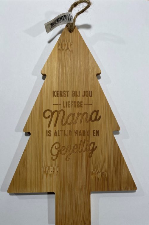 Borrelplankje kerst met tekst Kerst bij jou liefste mama is altijd warm en gezellig!