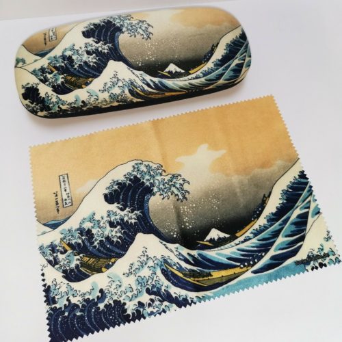 Luxe brillenkoker met poetsdoek Hokusai The great wave