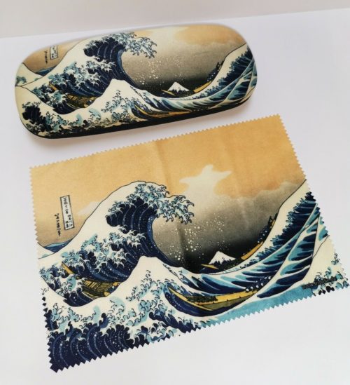 Luxe brillenkoker met poetsdoek Hokusai The great wave