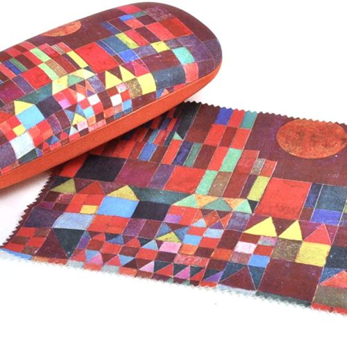 Luxe brillenkoker met poetsdoek Paul Klee rood