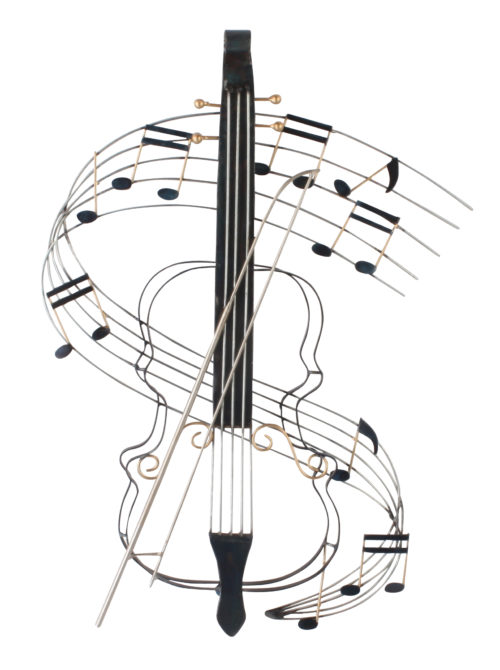 Metalen wandbord viool met muziek noten
