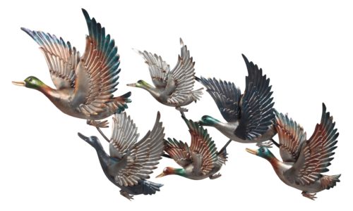 Metalen wandbord vliegende vogels-ganzen