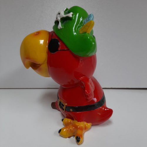 Spaarpot papegaai piraat rood met dolk en groene hoed