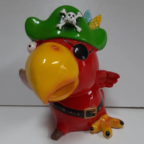 Spaarpot papegaai piraat rood met dolk en groene hoed