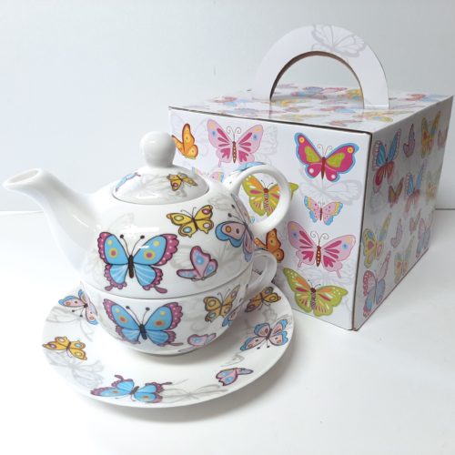 Tea for one set met meerdere gekleurde vlinders