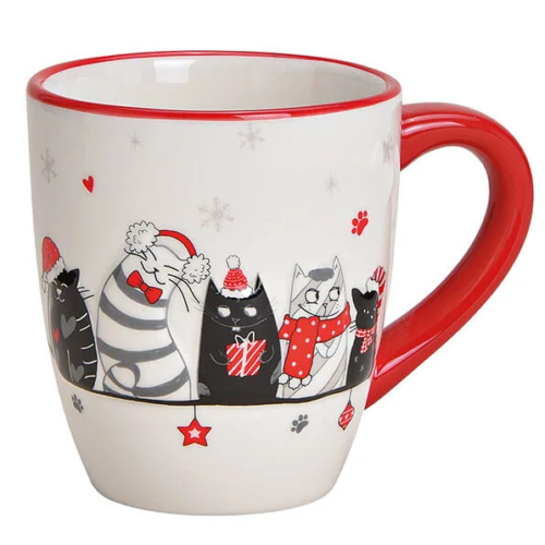 Kerstmok met katten in rood wit en zwart