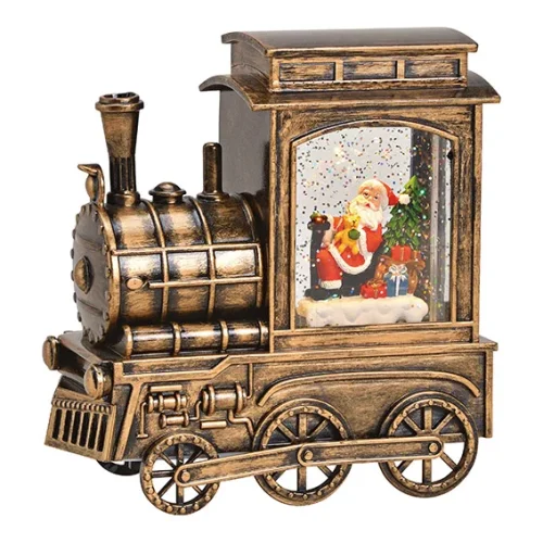 Locomotief kerstman met licht en glitter werveling