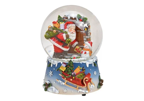 Sneeuwbol en speeldoosje kerstman met kerstcadeaus