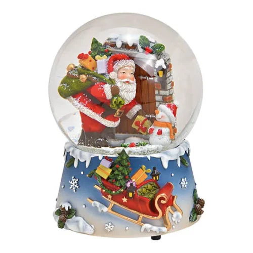 Sneeuwbol en speeldoosje kerstman met kerstcadeaus