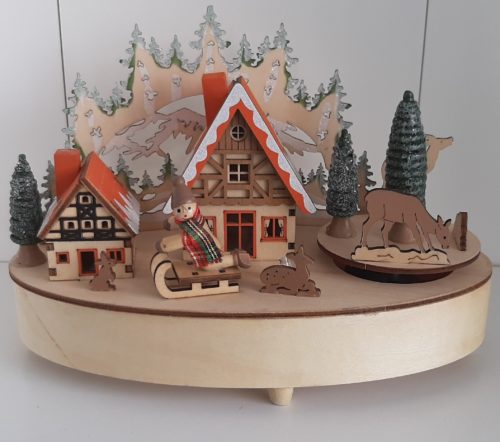 Speeldoos kerst wintertafereel gedetailleerd van hout met led-verlichting