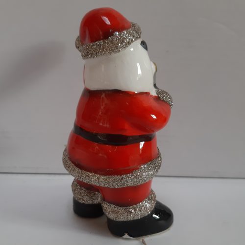 Beeld kerstman met glitterpak en gouden microfoon -12 cm hoog