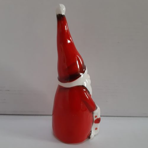 eldje kerstman met cadeau in rood en wit 12cm hoog