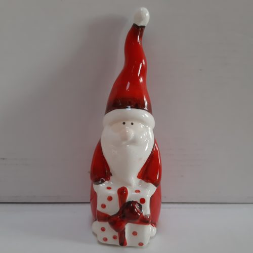 eldje kerstman met cadeau in rood en wit 12cm hoog