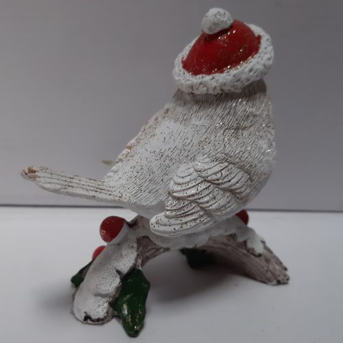 Beeldje kerstvogel- winter vogel kijkend naar links 10 cm hoog