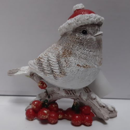 Beeldje kerstvogel- winter vogel kijkend naar rechts 10 cm hoog