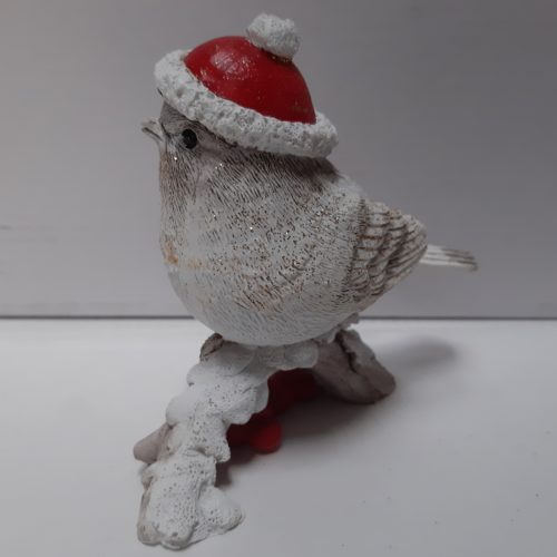 Beeldje kerstvogel- winter vogel kijkend naar rechts 10 cm hoog