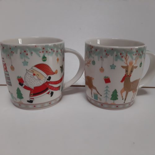 Kerstmokken set van 2 met rendier cadeau kerstman en kerstbomen