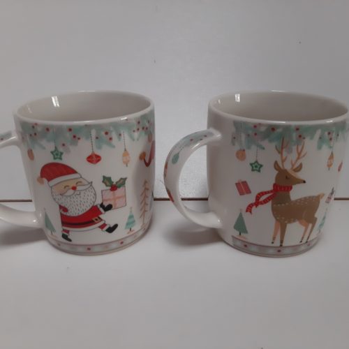 Kerstmokken set van 2 met rendier cadeau kerstman en kerstbomen