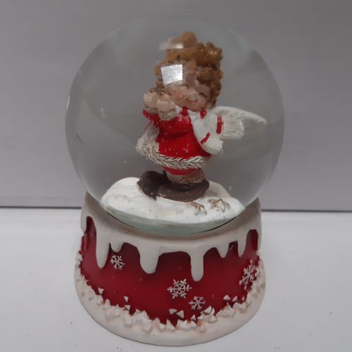 Sneeuwbol engel met gouden ster in de hand 9 cm hoog