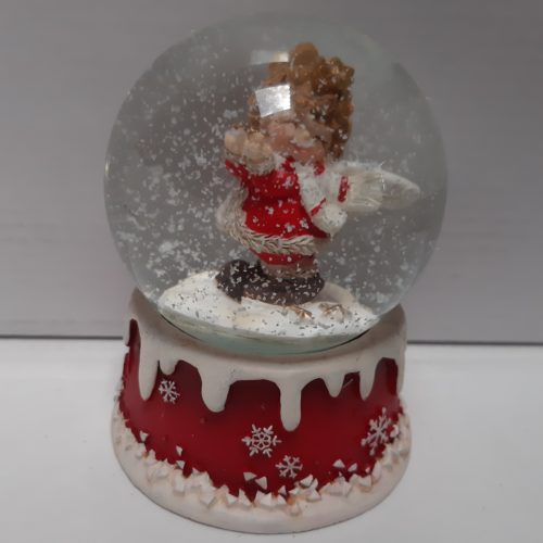 Sneeuwbol engel met gouden ster in de hand 9 cm hoog