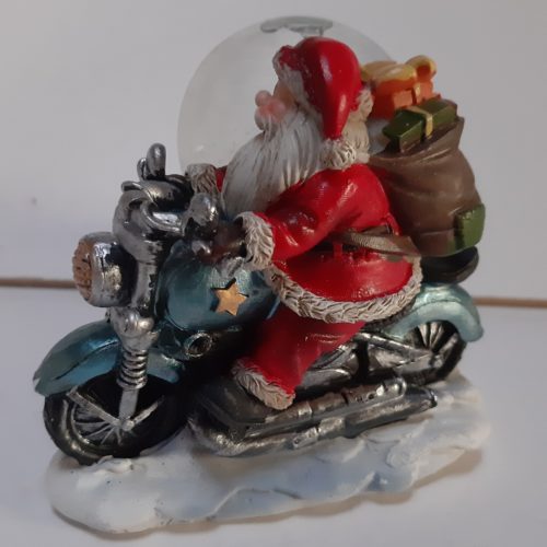 Sneeuwbol kerstman op motor met blauwe zijspan met teddybeer in bol -Type B