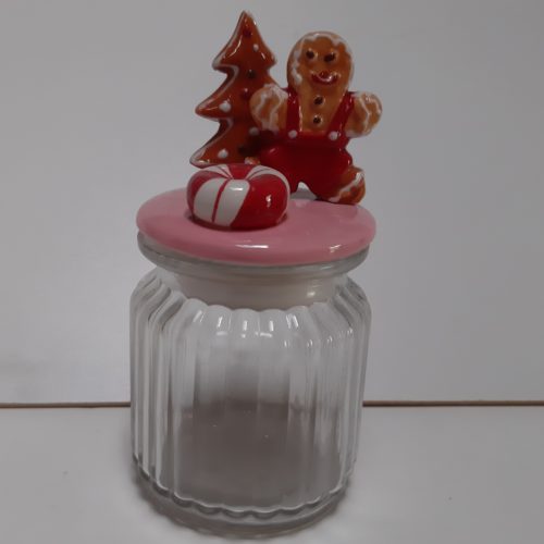 Voorraadpotje kerst met roze deksel en 3D voorstelling