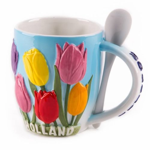 Beker Holland tulpen in reliëf met lepel