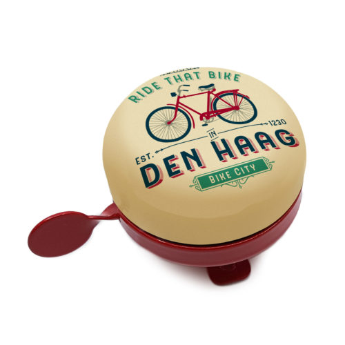 Fietsbel Den Haag ride that bike in rood en cremekleur