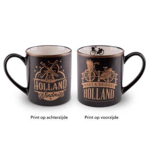 Mok Holland in zwart met goudfolie