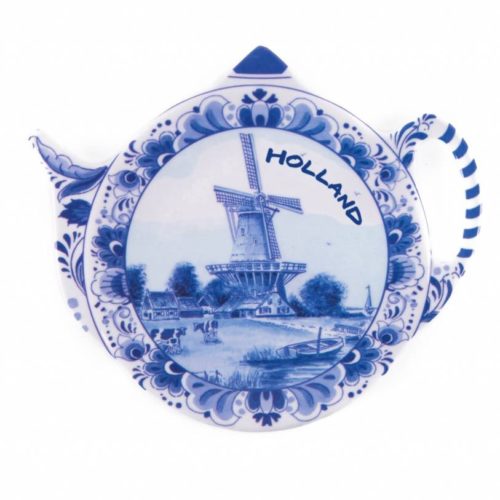 Theezakjeshouder Holland Delftsblauw met molen