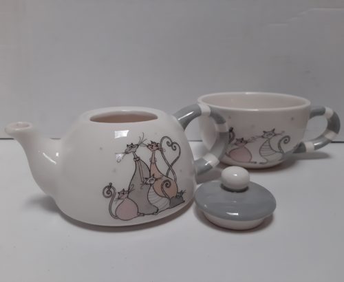 Theepot-tea for one set gedecoreerd met katten