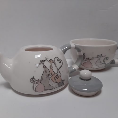 Theepot-tea for one set gedecoreerd met katten