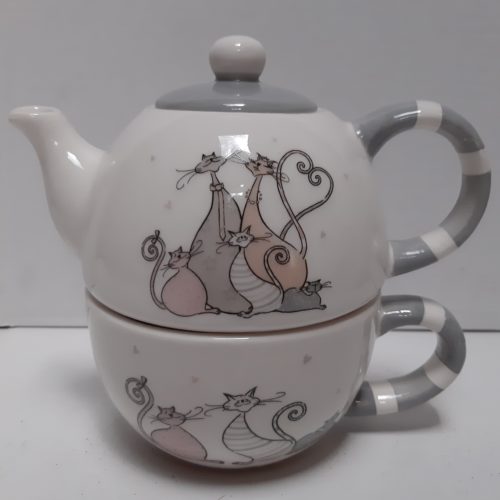 Theepot-tea for one set gedecoreerd met katten