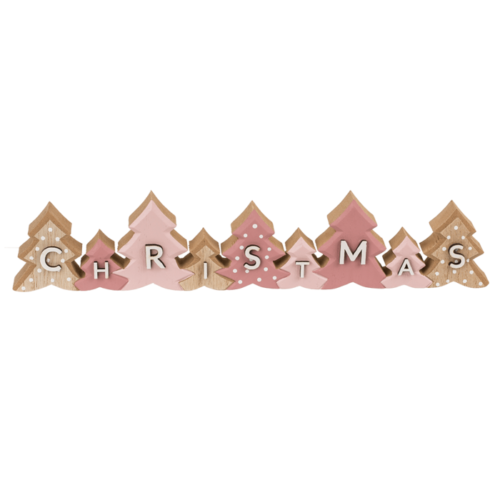 Decoratieve kerst letters van hout roze met witte letters tekst Christmas