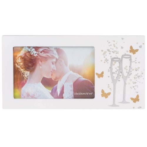 Fotolijst voor bruiloft -met vlinders en champagneglazen