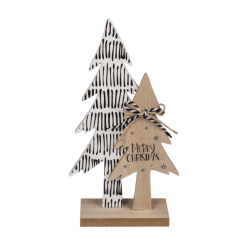 Houten kerstbomen setje Merry Christmas 25,5 cm hoog