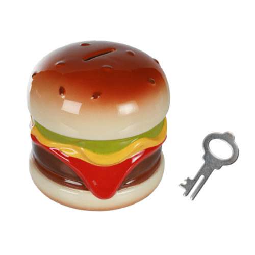 Spaarpot hamburger met sleutel en slot
