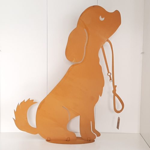 Metalen hond industrieel-roest-verweerd 50 cm hoog