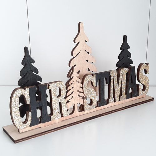 Decoratief kerst stuk houten letters zwart en goud CHRISTMAS